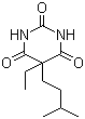 CAS # 57-43-2, Amobarbital, 5-Ethyl-5-(3-methylbutyl)-2,4,6(1H,3H,5H)-pyrimidinetrione, 5-Ethyl-5-isoamylmalonyl urea, 5-Ethyl-5-(3-methylbutyl)barbituric acid