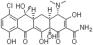 CAS # 57-62-5, Chlorotetracycline, 7-Chloro-4-(dimethylamino)-1,4,4a,5,5a,6,11,12a-octahydro-3,6,10,12,12a-pentahydroxy-6-methyl-1,11-dioxo-2-naphthacenecarboxamide
