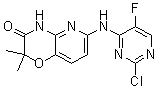 structure of CAS# 575484-83-2, 6-[(2-Chloro-5-fluoro-4-pyrimidinyl)amino]-2,2-dimethyl-2H-pyrido[3,2-b]-1,4-oxazin-3(4H)-one