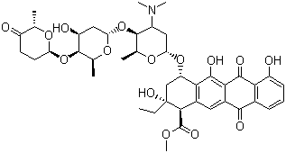 CAS # 57576-44-0, Aclarubicin, Methyl (1R,2R,4S)-4-[(2R,5S,6S)-4-dimethylamino-5-[(2S,4S,5S,6S)-4-hydroxy-6-methyl-5-[(2R,6S)-6-methyl-5-oxooxan-2-yl]oxyoxan-2-yl]oxy-6-methyloxan-2-yl]oxy-2-ethyl-2,5,7-trihydroxy-6,11-dioxo-3,4-dihydro-1H-tetracene-1-carboxylate
