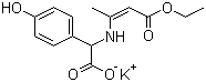 CAS 登录号：57938-86-0, D-对羟基苯甘氨酸邓氏钾盐, (R)-((3-乙氧基-1-甲基-3-氧代丙-1-烯基)氨基)(4-羟基苯基)乙酸钾