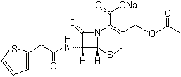 CAS # 58-71-9, Cefalotin sodium, Cephalothin sodium, Sodium cephalothin, Synclotin, 7-(Thiophene-2-acetamido)cephalosporanic acid sodium salt, Monosodium (6R,7R)-3-acetoxymethyl-8-oxo-7-[2-(thiophen-2-yl)acetylamido]-5-thia-1-azabicyclo[4.2.0.]oct-2-ene-2-carboxylate