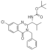 structure of CAS# 587881-33-2, (R)-[1-(3-Benzyl-7-chloro-4-oxo-3,4-dihydroquinazolin-2-yl)-2-methylpropyl]carbamic acid tert-butyl ester