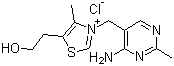 CAS # 59-43-8, Thiamine chloride, Vitamin B1, 3-((4-Amino-2-methyl-5-pyrimidinyl)methyl)-5-(2- hydroxyethyl)-4-methylthiazolium chloride
