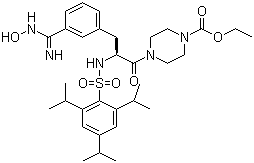 CAS # 590368-25-5, WX 671, 4-[(2S)-3-[3-[(Hydroxyamino)iminomethyl]phenyl]-1-oxo-2-[[[2,4,6-tris(1-methylethyl)phenyl]sulfonyl]amino]propyl]-1-piperazinecarboxylic acid ethyl ester