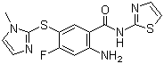 structure of CAS# 603107-76-2, 2-氨基-4-氟-5-[(1-甲基-1H-咪唑-2-基)硫基]-N-噻唑-2-基苯甲酰胺