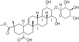 CAS # 60820-94-2, Esculentoside B, Phytolaccasaponin G, Phytolaccoside B, (2beta,3beta,4alpha,20beta)-2,23-Dihydroxy-3-(beta-D-xylopyranosyloxy)olean-12-ene-28,29-dioic acid 29-methyl ester