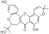 CAS # 62596-35-4, Neocyclomorusin, 8,9-Dihydro-6,12-dihydroxy-9-(1-hydroxy-1-methylethyl)-3,3-dimethyl-3H,7H-pyrano[2',3':7,8][1]benzopyrano[3,2-d][1]benzoxepin-7-one
