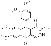 CAS # 6267-83-0, 1-(3,4-Dimethoxyphenyl)-1,2,3,4-tetrahydro-3-(hydroxymethylene)-6,7-dimethoxy-4-oxo-2-naphthalenecarboxylic acid ethyl ester, NSC 36568