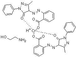CAS # 63872-05-9, 2-Aminoethanol bis[2-[(4,5-dihydro-3-methyl-5-oxo-1-phenyl-1H-pyrazol-4-yl)azo]benzoato(2-)]chromate(1-)