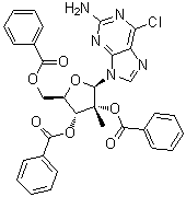 structure of CAS# 641571-44-0, 6-Chloro-9-(2,3,5-tri-O-benzoyl-2-C-methyl-beta-D-ribofuranosyl)-9H-purin-2-amine