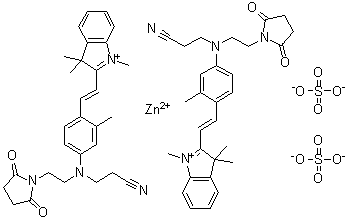 CAS # 64282-98-0, Bis[2-[2-[4-[(2-cyanoethyl)[2-(2,5-dioxo-1-pyrrolidinyl)ethyl]amino]-2-methylphenyl]ethenyl]-1,3,3-trimethyl-3H-indolium]zinc(4+) sulfate (1:2)