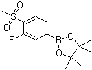 CAS # 648904-85-2, 3-Fluoro-4-(methylsulfonyl)phenylboronic acid pinacol ester, 2-[3-Fluoro-4-(methanesulfonyl)phenyl]-4,4,5,5-tetramethyl-[1,3,2]dioxaborolane