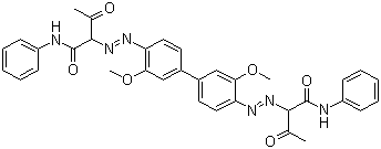 CAS # 6505-28-8, Pigment Orange 16, 2,2'-((3,3'-Dimethoxy(1,1'-biphenyl)-4,4'-diyl)bis(azo))bis(3-oxo-N-phenylbutyramide)