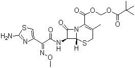 CAS # 65243-33-6, Cefetamet pivoxyl, (6R,7R)-7-[[(2-Amino-4-thiazolyl)(methoxyimino)acetyl]amino]-3-methyl-8-oxo-5-thia-1-azabicyclo[4.2.0]oct-2-ene-2-carboxylic acid (2,2-dimethyl-1-oxopropoxy)methyl ester