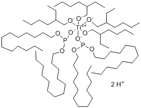 CAS # 65460-53-9, Bis(ditridecyl phosphito-&kappa;O'')tetrakis(2-ethyl-1-hexanolato)-Titanate(2-) hydrogen (1:2), KR 46B, Ken-React 46B, Plenact 46B, Plenact KR 46, Plenact KR 46B, TTS 46B