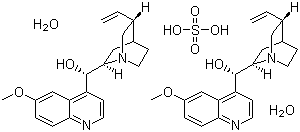 CAS # 6591-63-5, Quinidine sulfate dihydrate, (S)-[(4S,5R,7R)-5-Ethenyl-1-azabicyclo[2.2.2]octan-7-yl]-(6-methoxyquinolin-4-yl)methanol sulfate dihydrate