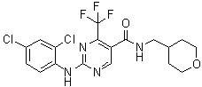 structure of CAS# 666260-75-9, 2-(2,4-二氯苯基氨基)-4-三氟甲基嘧啶-5-羧酸[(四氢吡喃-4-基)甲基]酰胺