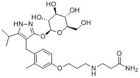 CAS # 666842-36-0, 3-(3-{4-[3-(beta-D-glucopyranosyloxy)-5-isopropyl-1Hpyrazol-4-ylmethyl]-3-methylphenoxy}propylamino)propionamide, KGA-2727