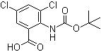 structure of CAS# 669713-58-0, 3,5-二氯-2-[[叔丁氧羰基]氨基]苯甲酸