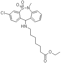 CAS # 66981-77-9, 7-[(3-Chloro-6,11-dihydro-6-methyl-5,5-dioxidodibenzo[c,f][1,2]thiazepin-11-yl)amino]heptanoic acid ethyl ester, 7-[(3-Chloro-6,11-dihydro-6-methyldibenzo[c,f][1,2]thiazepin-11-yl)amino]heptanoic acid ethyl ester S,S-dioxide