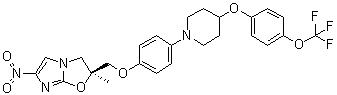 structure of CAS# 681505-01-1, (2S)-2,3-Dihydro-2-methyl-6-nitro-2-[[4-[4-[4-(trifluoromethoxy)phenoxy]-1-piperidinyl]phenoxy]methyl]imidazo[2,1-b]oxazole
