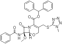 CAS # 68402-81-3, (6R,7R)-7-(Benzoylamino)-7-methoxy-3-[[(1-methyl-1H-tetrazol-5-yl)thio]methyl]-8-oxo-5-oxa-1-azabicyclo[4.2.0]oct-2-ene-2-carboxylic acid diphenylmethyl ester