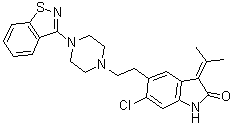 CAS # 684269-12-3, 5-[2-[4-(1,2-Benzisothiazol-3-yl)-1-piperazinyl]ethyl]-6-chloro-1,3-dihydro-3-(1-methylethylidene)-2H-indol-2-one