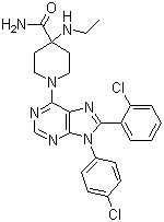 CAS 登录号：686344-29-6, 奥替那班, 1-[9-(4-氯苯基)-8-(2-氯苯基)-9H-嘌呤-6-基]-4-乙基氨基哌啶-4-甲酰胺