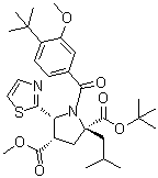 CAS # 687636-13-1, (2S,4S,5R)-1-[4-(1,1-Dimethylethyl)-3-methoxybenzoyl]-2-(2-methylpropyl)-5-(2-thiazolyl)-2,4-pyrrolidinedicarboxylic acid 2-(1,1-dimethylethyl) 4-methyl ester
