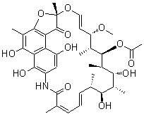 CAS # 6998-60-3, Rifomycin, NSC 133100, Rifamicine SV, Rifampin SV, Rifamycin SV, Rifamycin SV MMX, Rifocin, Rifocine, Rifogal, Rifomycin, Riphogal, [2S-(2R*,12Z,14E,16R*,17R*,18S*,19S*,20S*,21R*,22S*,23R*,24E)]-21-(Acetyloxy)-5,6,9,17,19-pentahydroxy-23-methoxy-2,4,12,16,18,20,22-heptamethyl-2,7-(epoxypentadeca[1,11,13]trienimino)naphtho[2,1-b]furan-1,11(2H)-dione