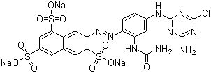 CAS # 70161-14-7 (12225-84-2), Reactive orange 12, 7-[[2-[(Aminocarbonyl)amino]-4-[(4-amino-6-chloro-1,3,5-triazin-2-yl)amino]phenyl]azo]-1,3,6-naphthalenetrisulfonic acid trisodium salt