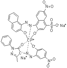 CAS 登录号：70236-60-1, [2,4-二氢-4-[(2-羟基-5-硝基苯基)偶氮]-5-甲基-2-苯基-3H-吡唑-3-酮][3-羟基-4-[(2-羟基-1-萘基)偶氮]-7-硝基-1-萘磺酸]铬酸二钠盐
