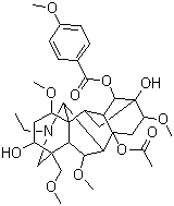 CAS # 70578-24-4, Yunaconitine, Guayewuanine B, Yunnaconitine, Isoaconitine, Vilmorrianine B, 11aH-12,3,6a-Ethanylylidene-7,9-methanonaphth[2,3-b]azocine