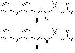 CAS # 71697-59-1, theta-Cypermethrin, 1:1 mixture of (R)-alpha-Cyano(3-phenoxyphenyl)methyl (1S,3R)-3-(2,2-dichloroethenyl)-2,2-dimethylcyclopropanecarboxylate and (S)-alpha-Cyano(3-phenoxyphenyl)methyl (1R,3S)-3-(2,2-dichloroethenyl)-2,2-dimethylcyclopropanecarboxylate