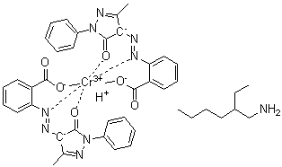 CAS # 71701-15-0, Bis[2-[(4,5-dihydro-3-methyl-5-oxo-1-phenyl-1H-pyrazol-4-yl)azo]benzoato(2-)]chromate(1-) hydrogen compd. with 2-ethyl-1-hexanamine