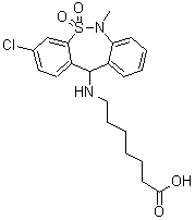 CAS # 72797-41-2, Tianeptine, 7-[(3-Chloro-6,11-dihydro-6-methyl-5,5-dioxidodibenzo[c,f][1,2]thiazepin-11-yl)amino]heptanoic acid