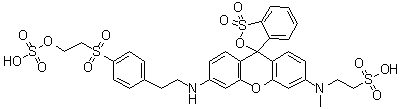 CAS 登录号：73384-97-1, 2-[[1,1-二氧代-6'-[[2-[4-[[2-(磺基氧基)乙基]磺酰基]苯基]乙基]氨基]螺[3H-2,1-苯并氧硫杂环戊烯-3,9'-[9H]氧杂蒽]-3'-基]甲基氨基]乙烷磺酸