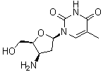 structure of CAS# 73971-79-6, 1-(3-氨基-2,3-二脱氧-beta-D-苏式-呋喃戊糖基)-5-甲基-2,4(1H,3H)-嘧啶二酮