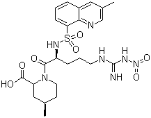 structure of CAS# 74874-10-5, (2R,4R)-1-[(2S)-5-[[亚氨基(硝基氨基)甲基]氨基]-2-[[(3-甲基-8-喹啉基)磺酰基]氨基]-1-氧代戊基]-4-甲基-2-哌啶甲酸