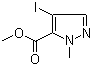 structure of CAS# 75092-26-1, 4-Iodo-1-methyl-1H-pyrazole-5-carboxylic acid methyl ester