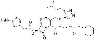 CAS # 759418-62-7, (6R,7R)-7-[[2-(2-Amino-4-thiazolyl)acetyl]amino]-3-[[[1-[2-(dimethylamino)ethyl]-1H-tetrazol-5-yl]thio]methyl]-8-oxo-5-thia-1-azabicyclo[4.2.0]oct-3-ene-2-carboxylic acid 1-[[(cyclohexyloxy)carbonyl]oxy]ethyl ester