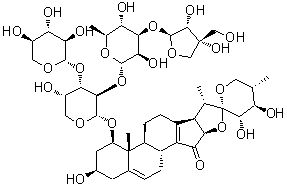 CAS # 77658-50-5, Deoxytrillenoside A, (1beta,3beta,23S,24R,25S)-1-[(O-D-apio-beta-D-Furanosyl-(1→3)-O-6-deoxy-alpha-L-mannopyranosyl-(1→2)-O-[beta-D-xylopyranosyl-(1→3)]-alpha-L-arabinopyranosyl)oxy]-3,23,24-trihydroxy-18-norspirosta-5,13-dien-15-one