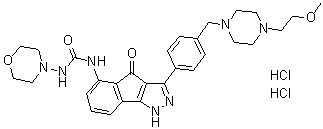 CAS # 784210-87-3, N-[1,4-Dihydro-3-[4-[[4-(2-methoxyethyl)-1-piperazinyl]methyl]phenyl]-4-oxoindeno[1,2-c]pyrazol-5-yl]-N'-4-morpholinylurea hydrochloride, RGB 286638