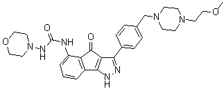 structure of CAS# 784210-88-4, N-[1,4-二氢-3-[4-[[4-(2-甲氧基乙基)-1-哌嗪基]甲基]苯基]-4-氧代茚并[1,2-c]吡唑-5-基]-N'-4-吗啉基脲