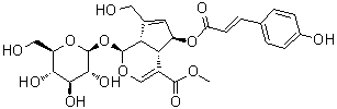 CAS # 80159-07-5, 6-O-(E)-p-Coumaroylscandoside methyl ester, Oldenlandoside I, (E)-6-O-Coumaroylscandoside methyl ester, (E)-6-O-p-Coumaroyl scandoside methyl ester