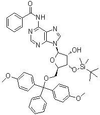 structure of CAS# 81256-88-4, N-Benzoyl-5'-O-[bis(4-methoxyphenyl)phenylmethyl]-3'-O-[(1,1-dimethylethyl)dimethylsilyl]adenosine