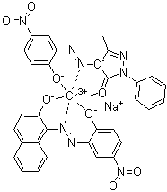 CAS # 81361-05-9, Sodium [2,4-dihydro-4-[(2-hydroxy-5-nitrophenyl)azo]-5-methyl-2-phenyl-3H-pyrazol-3-onato(2-)][1-[(2-hydroxy-5-nitrophenyl)azo]-2-naphthalenolato]chromate