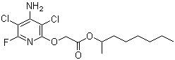 CAS # 81406-37-3, Starane, ((4-Amino-3,5-dichloro-6-fluoro-2-pyridinyl)oxy)-acetic acid 1-methylheptyl ester, Fluroxypyr 1-methylheptyl ester, 1-Methylheptyl [(4-amino-3,5-dichloro-6-fluoropyridin-2-yl)oxy]acetate