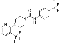 structure of CAS# 821768-06-3, 4-[3-(Trifluoromethyl)-2-pyridinyl]-N-[5-(trifluoromethyl)-2-pyridinyl]-1-piperazinecarboxamide